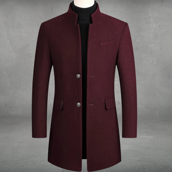 Men's Tailored Wool Coats for Business in Wine