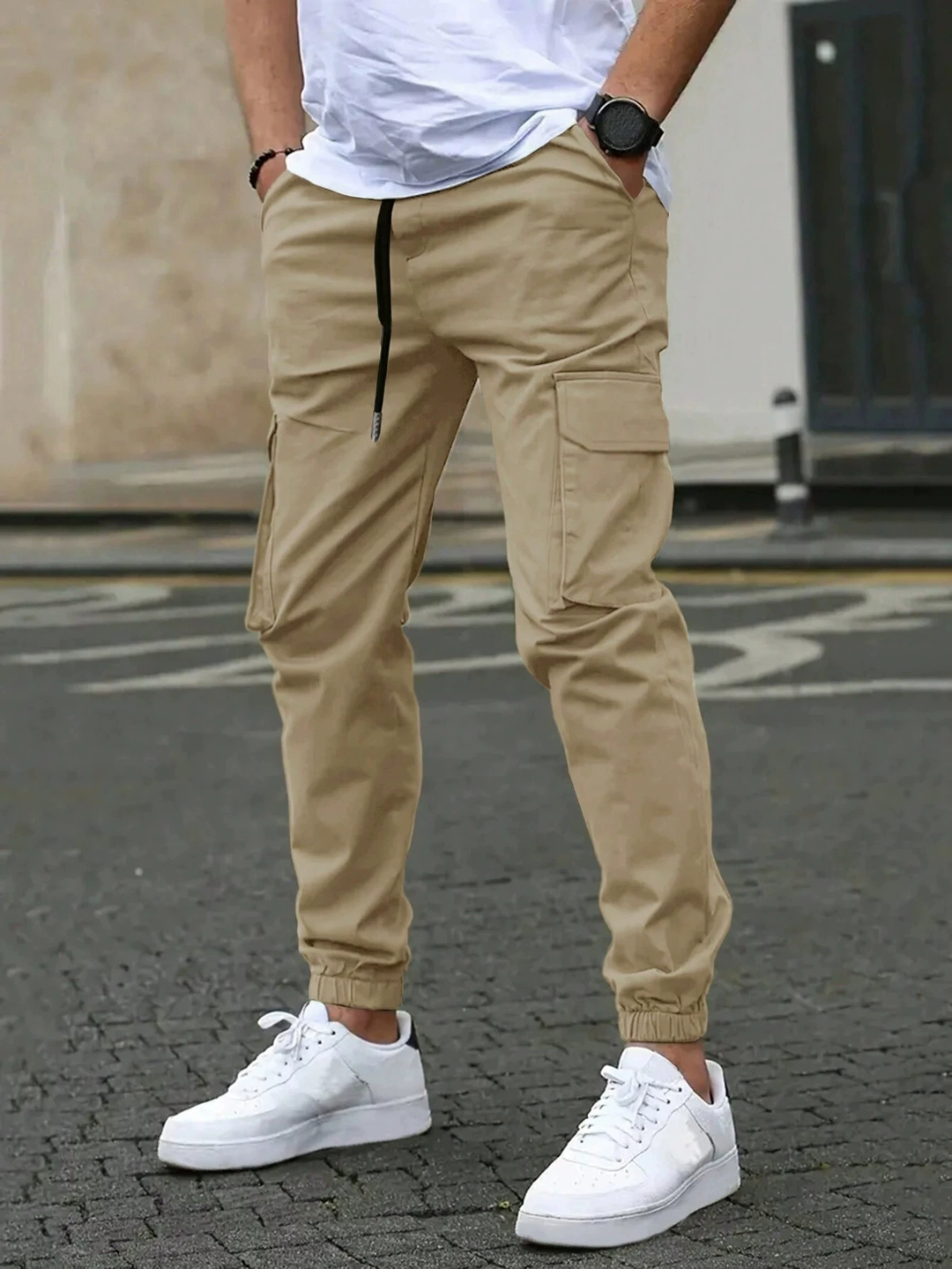 Men's Tapered Joggers for Everyday Wear in Beige