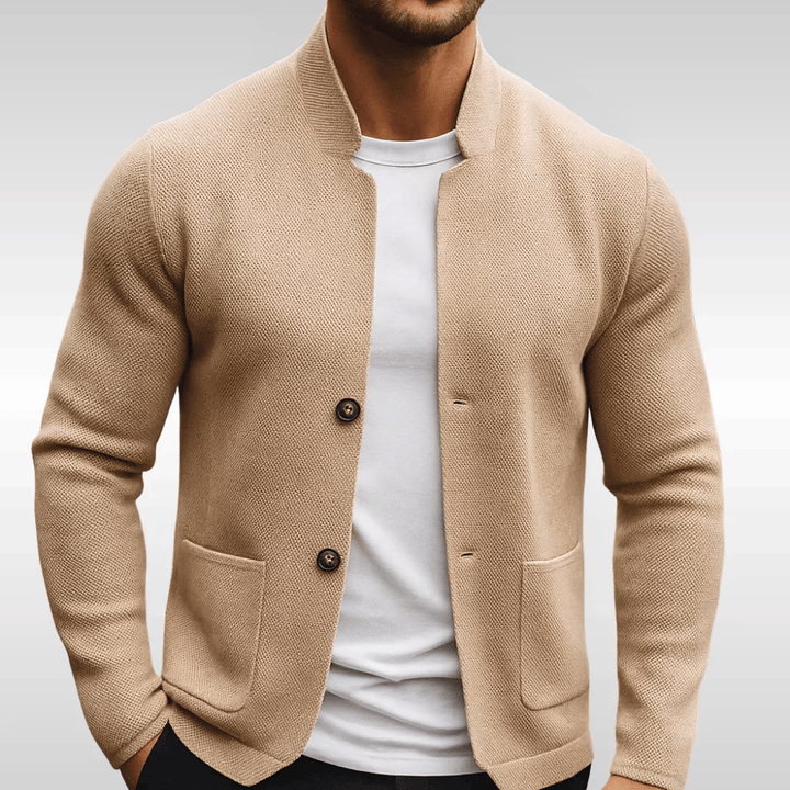 Men's Textured Knit Jacket for Everyday Layering in Beige