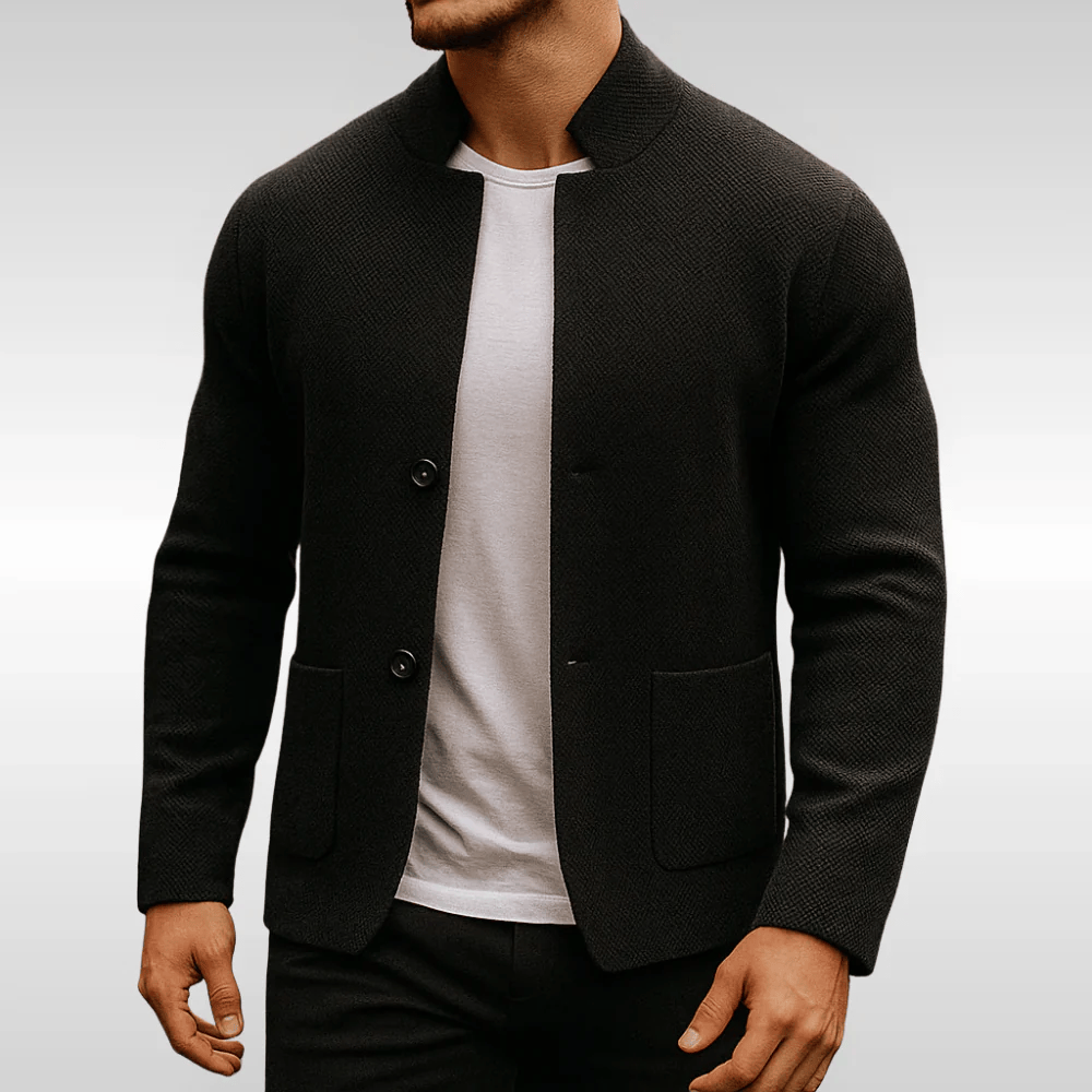 Men's Textured Knit Jacket for Everyday Layering in Black