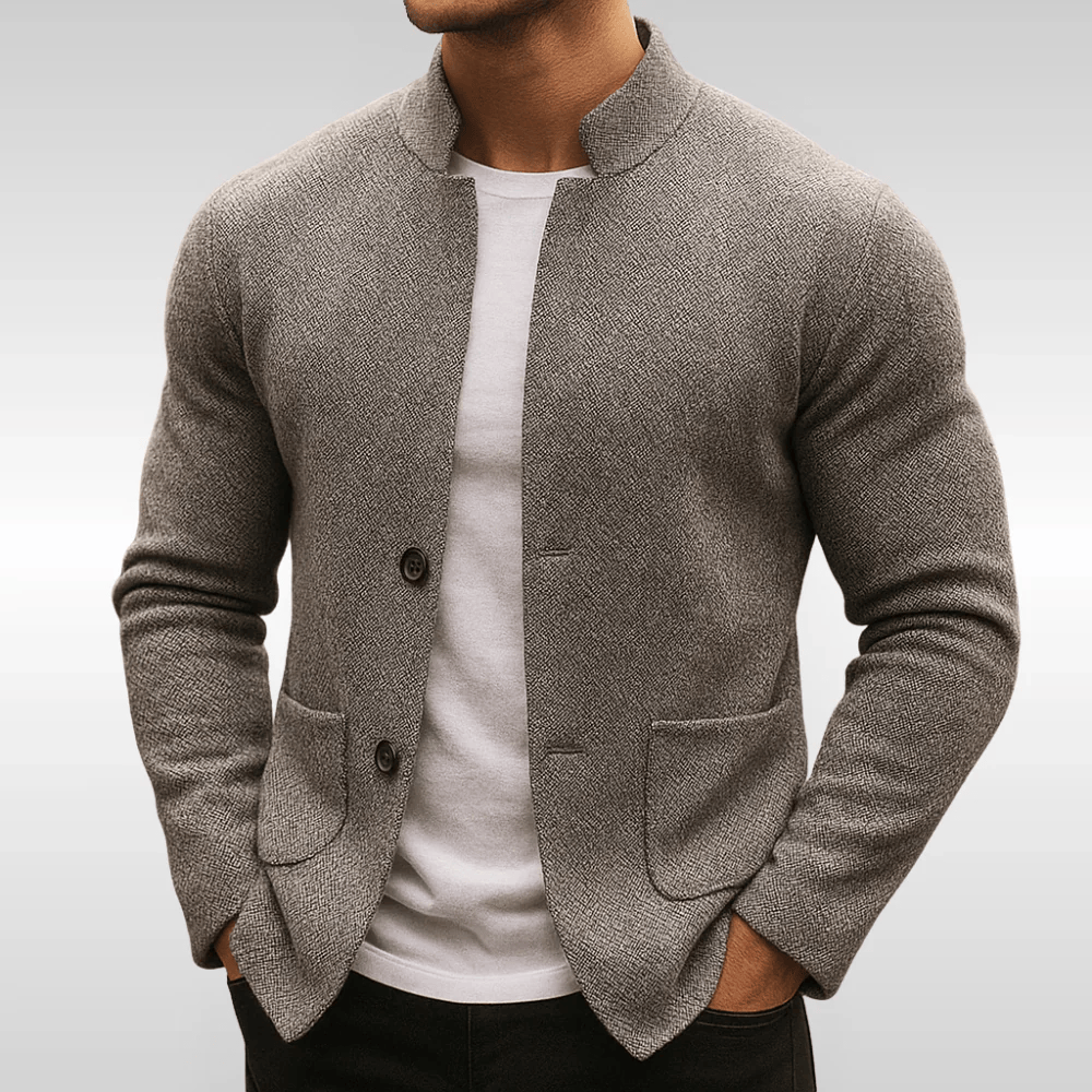 Men's Textured Knit Jacket for Everyday Layering in Grey