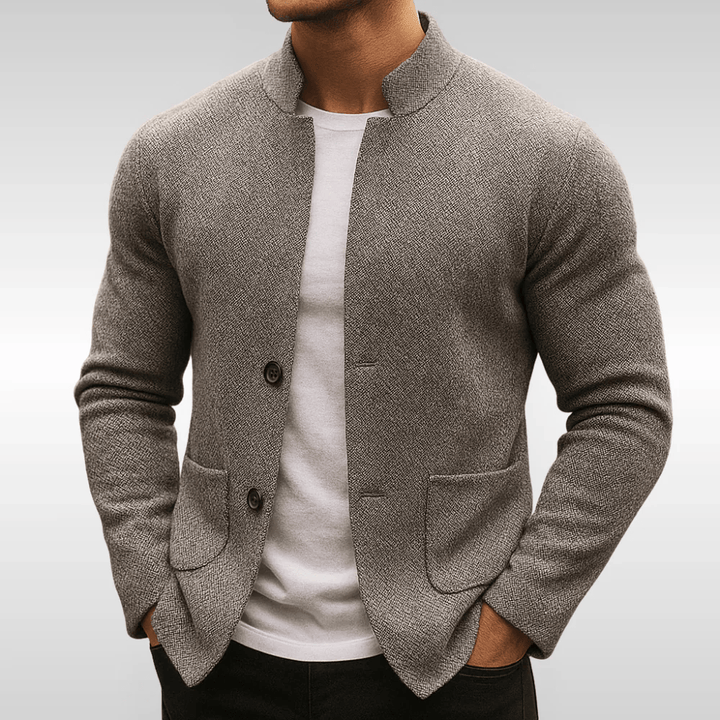 Men's Textured Knit Jacket for Everyday Layering in Grey