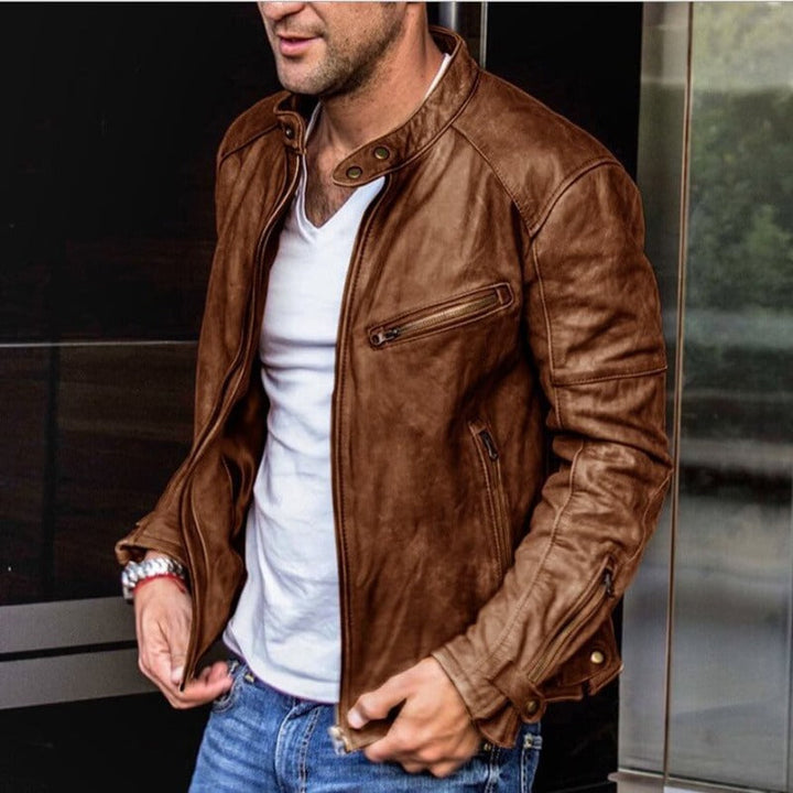 Men's Versatile Leather Coat in Timeless Style in Brown