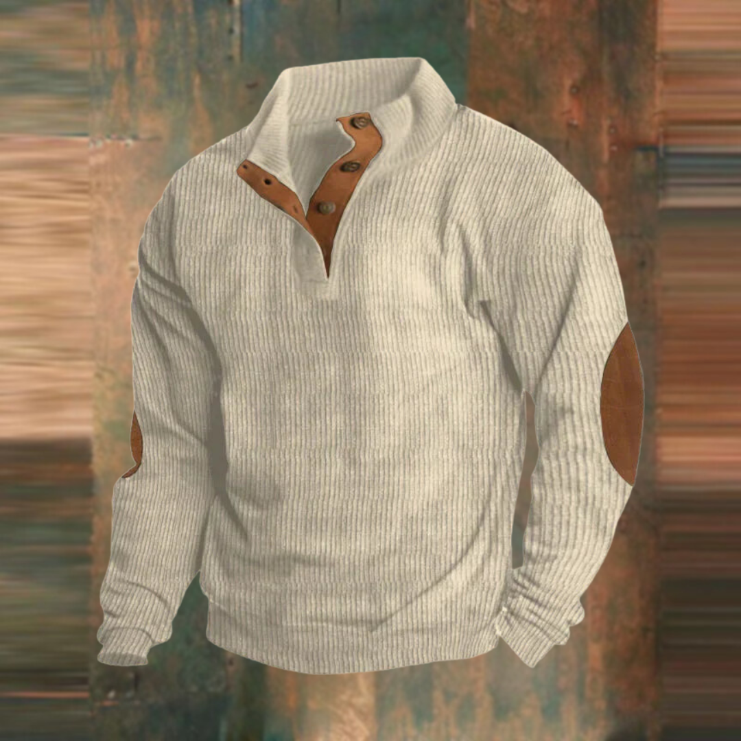 Men's Vintage Pullover with Elbow Patches in Beige