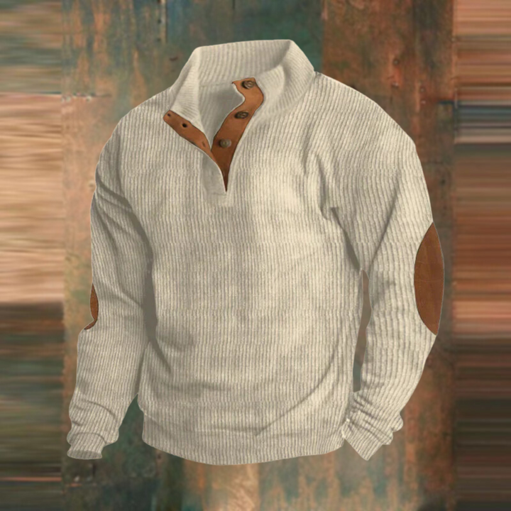 Men's Vintage Pullover with Elbow Patches in Beige