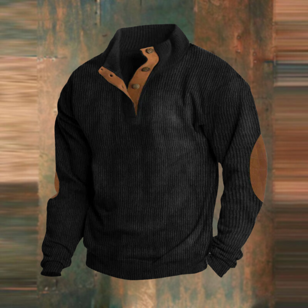 Men's Vintage Pullover with Elbow Patches in Black