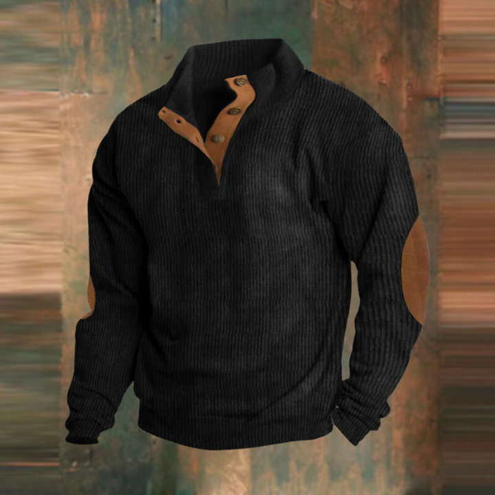 Men's Vintage Pullover with Elbow Patches in Black