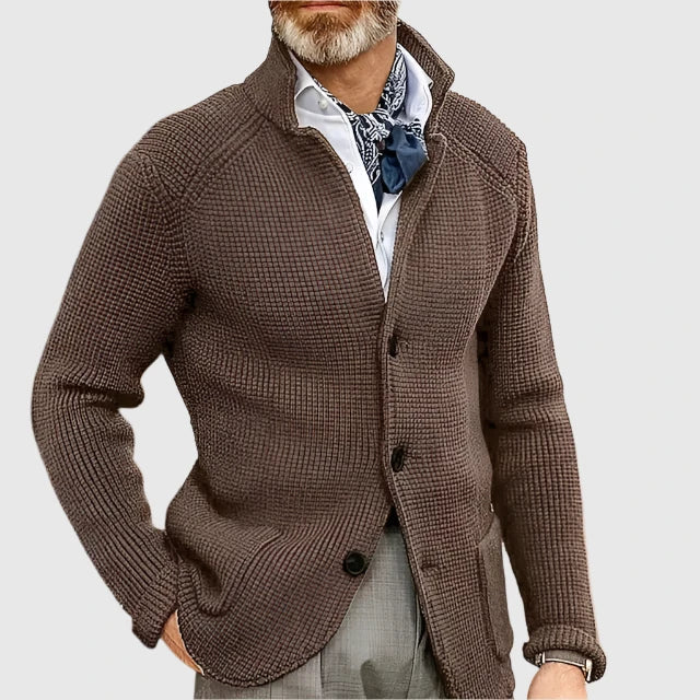 Men's Waffle Knit Pullover Cardigan in Coffee