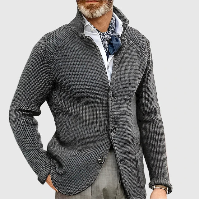 Men's Waffle Knit Pullover Cardigan in Grey
