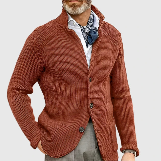 Men's Waffle Knit Pullover Cardigan in Orange