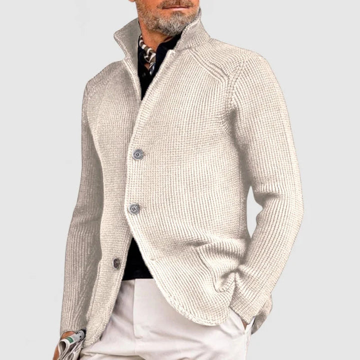 Men's Waffle Knit Pullover Cardigan in White