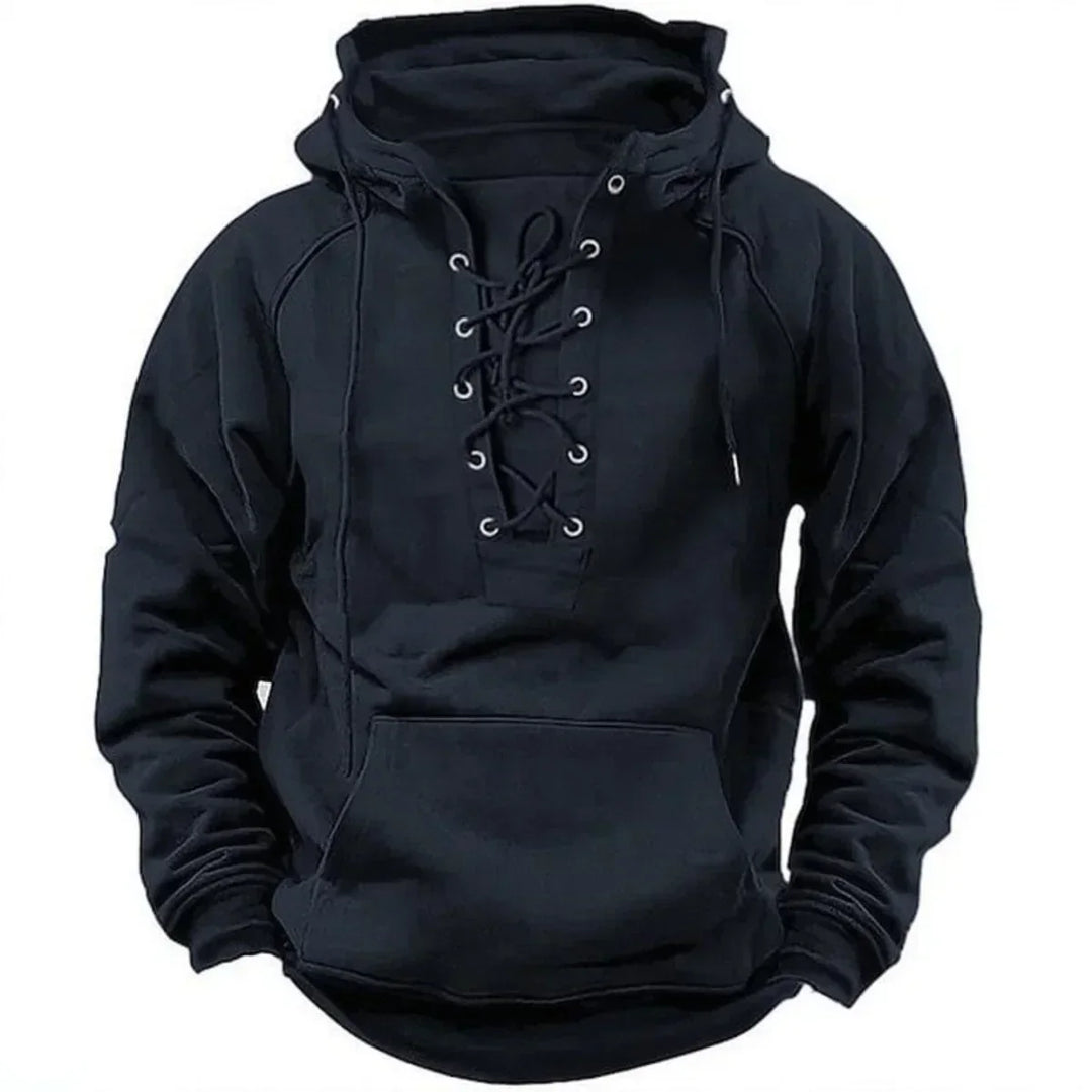 Men's Warm Retro Hoodie for Autumn in Black