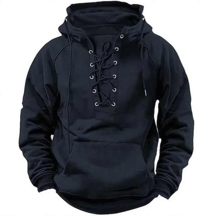 Men's Warm Retro Hoodie for Autumn in Black