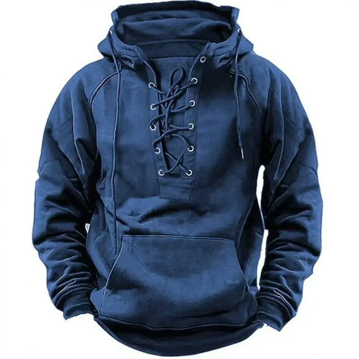 Men's Warm Retro Hoodie for Autumn in Blue