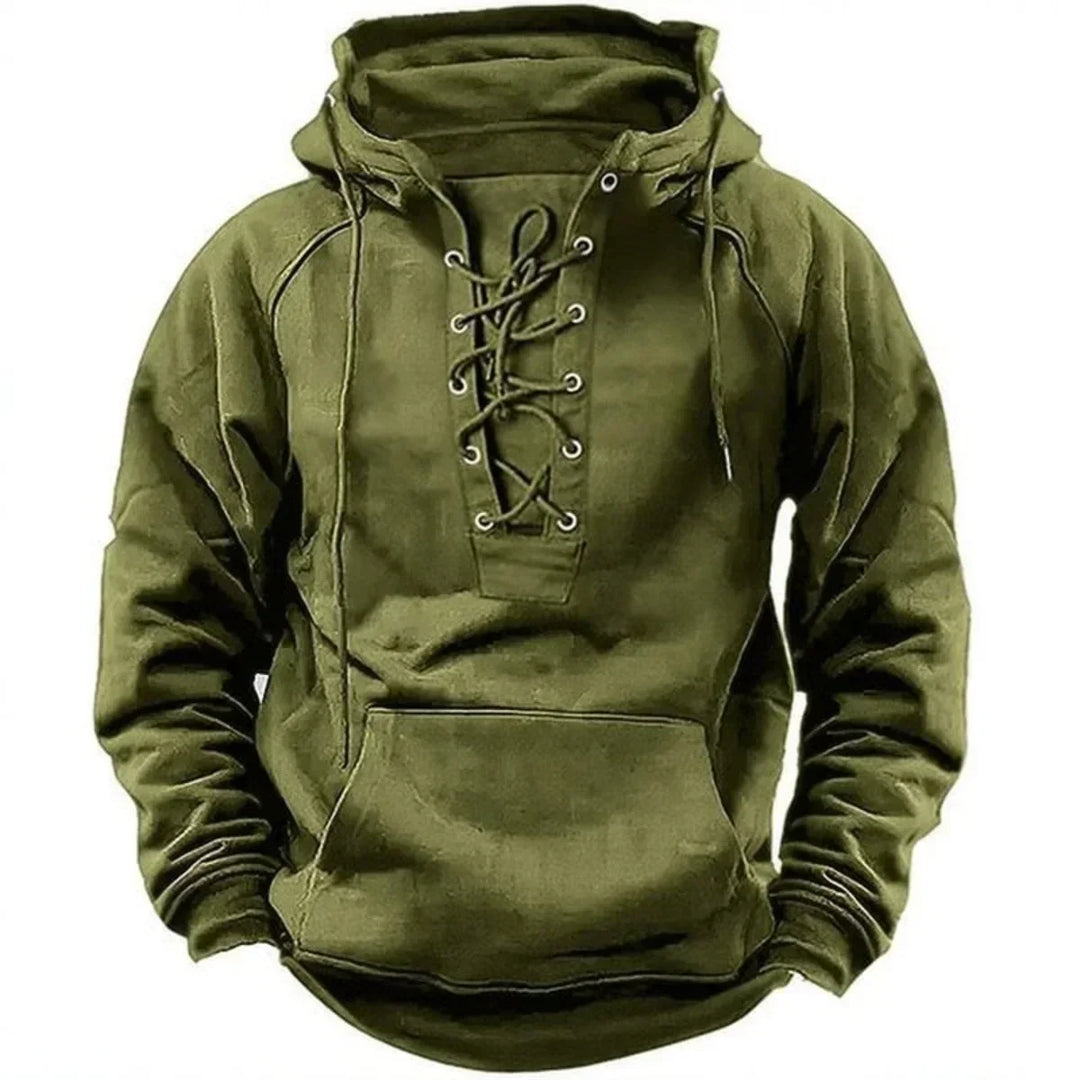 Men's Warm Retro Hoodie for Autumn in Green