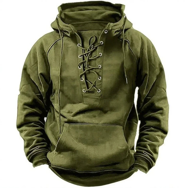 Men's Warm Retro Hoodie for Autumn in Green