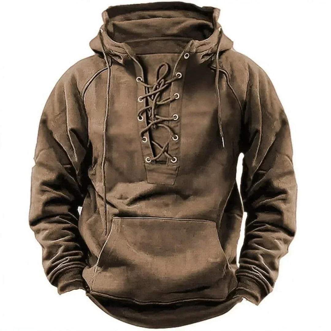 Men's Warm Retro Hoodie for Autumn in Khaki