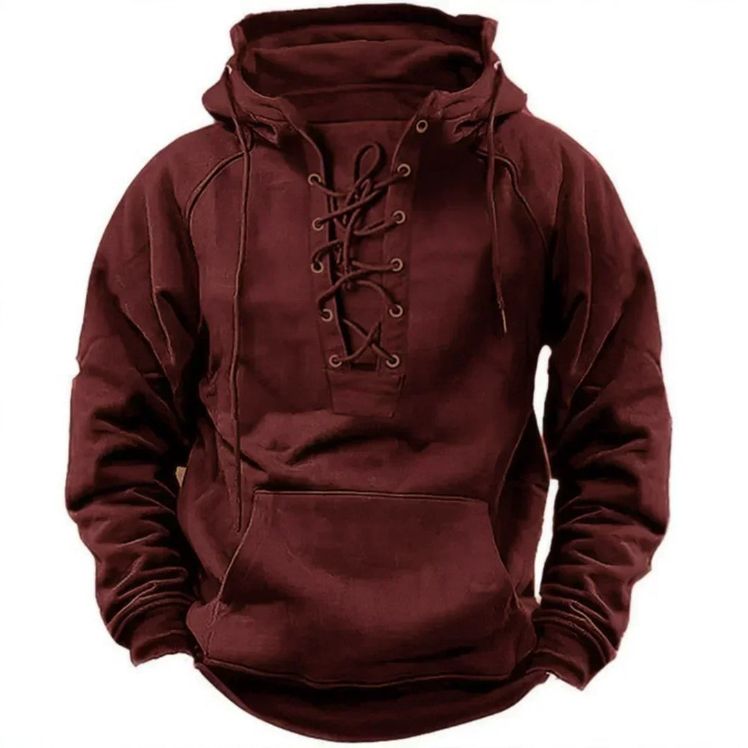 Men's Warm Retro Hoodie for Autumn in Red