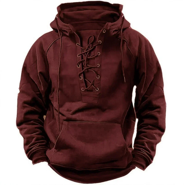Men's Warm Retro Hoodie for Autumn in Red