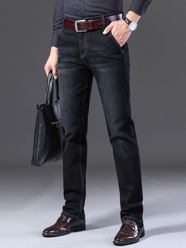 Men's Washed Cotton Straight-Leg Jeans in Black