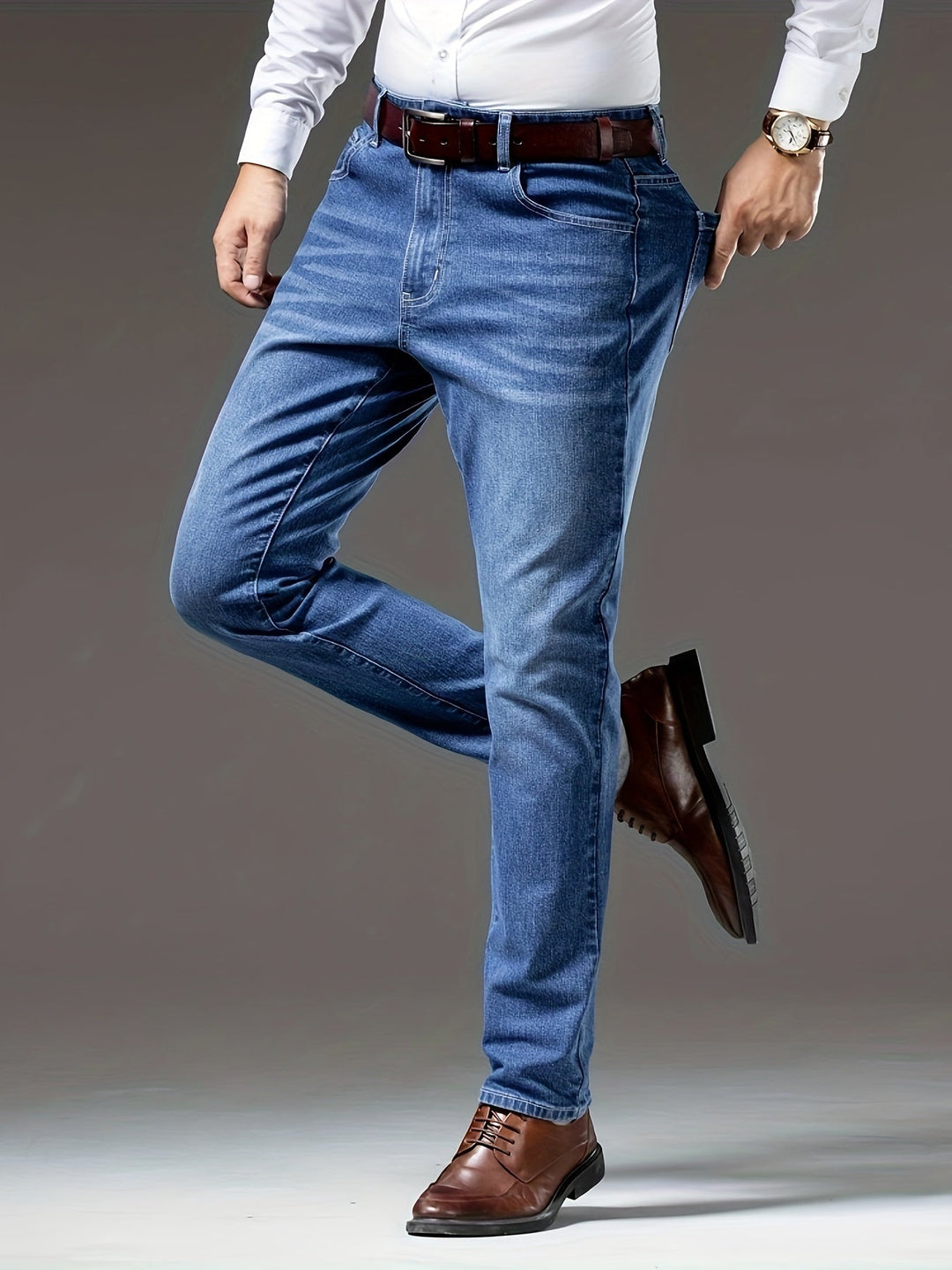 Men's Washed Cotton Straight-Leg Jeans in Blue