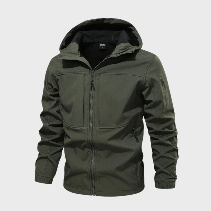 Men's Water-Resistant Softshell Jacket for Autumn in Olive