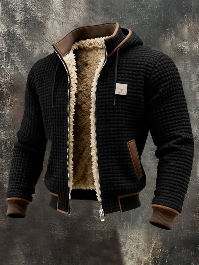Men's Windproof Quilted Jacket with Pockets in Black