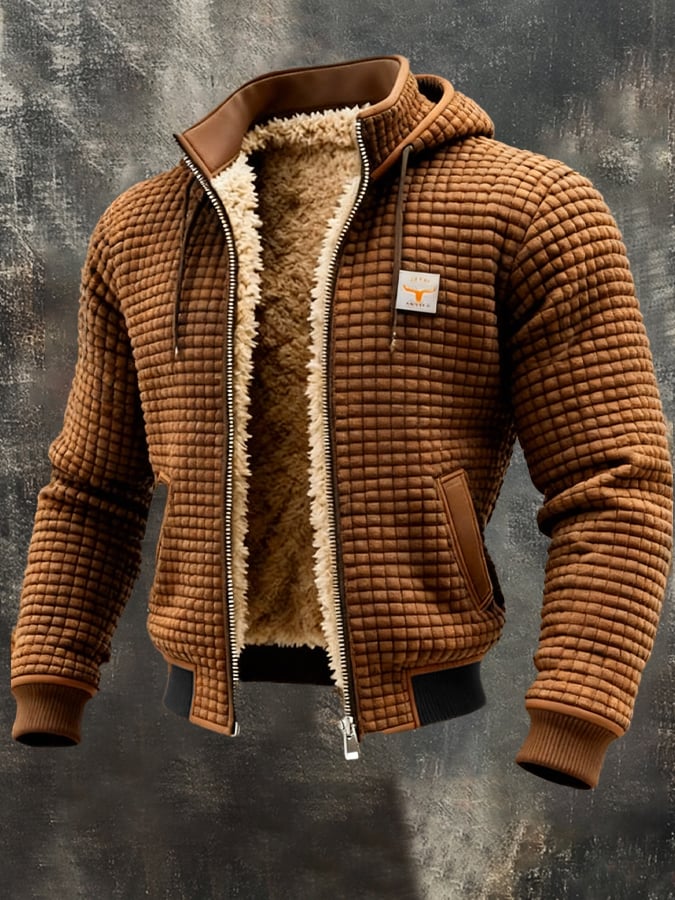Men's Windproof Quilted Jacket with Pockets in Brown