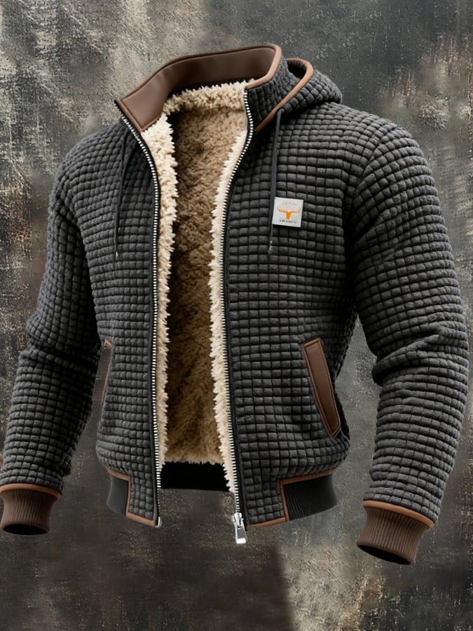 Men's Windproof Quilted Jacket with Pockets in Grey
