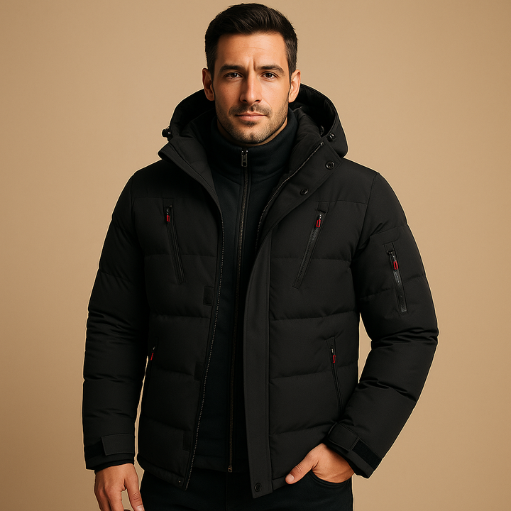 Men's Winter Jacket with Windproof Design in Black