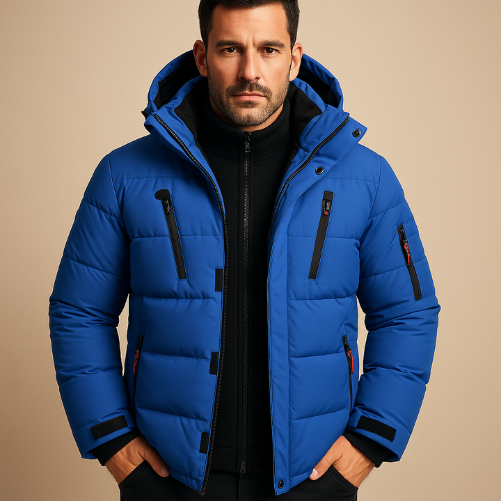 Men's Winter Jacket with Windproof Design in Blue