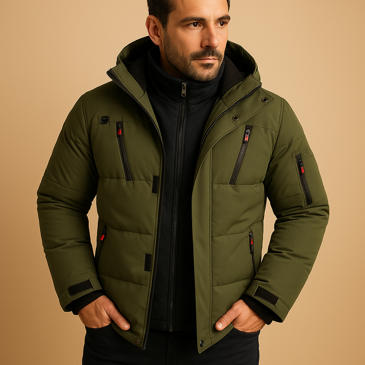 Men's Winter Jacket with Windproof Design in Green