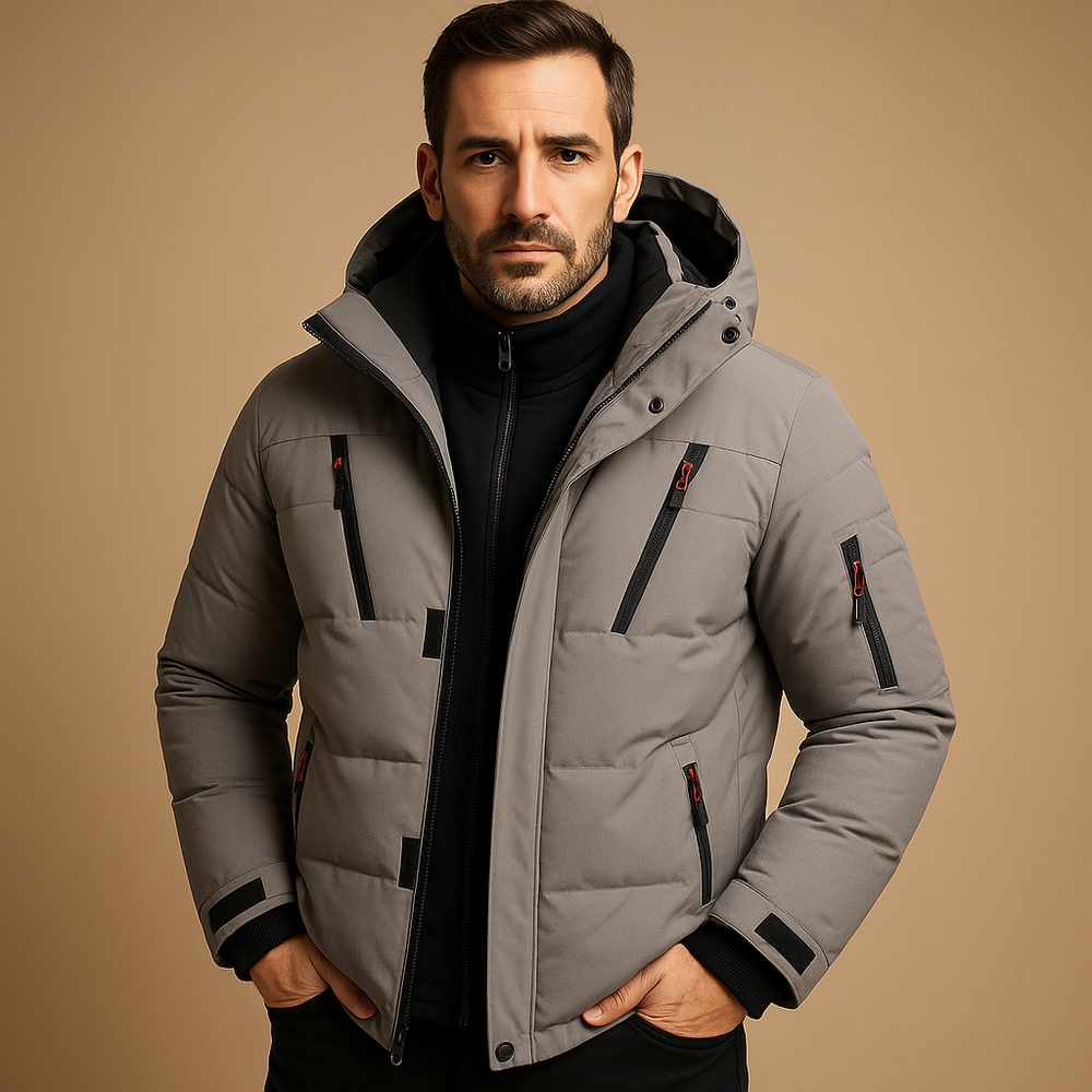 Men's Winter Jacket with Windproof Design in Grey