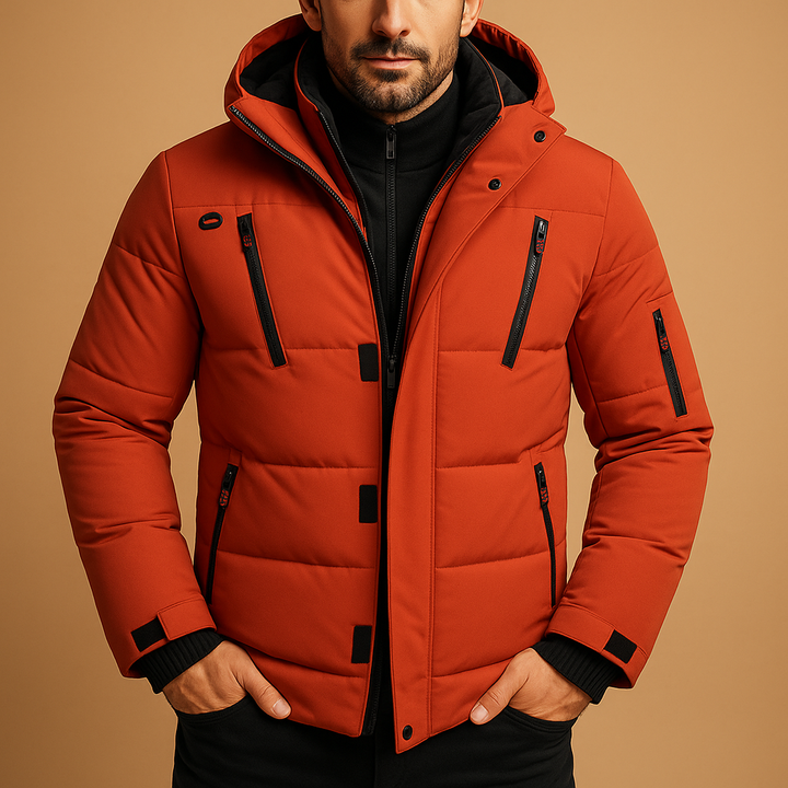 Men's Winter Jacket with Windproof Design in Orange