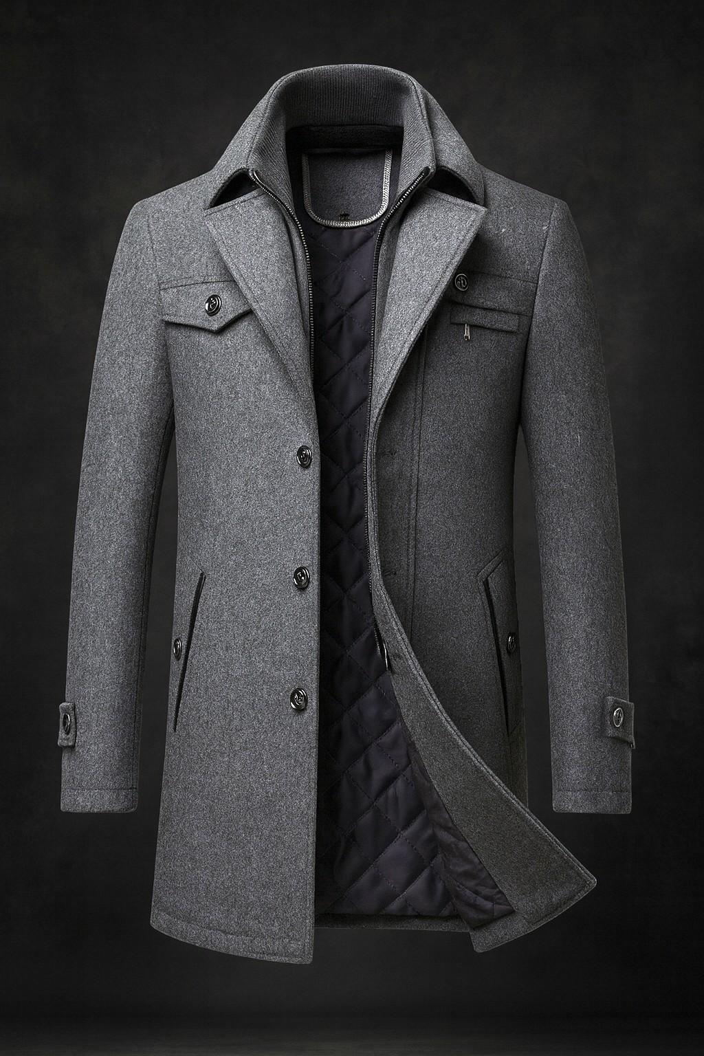 Men's Wool Coats for Autumn in Grey