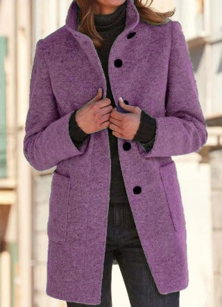 Midi Women's Coat in Wool for Autumn in Purple