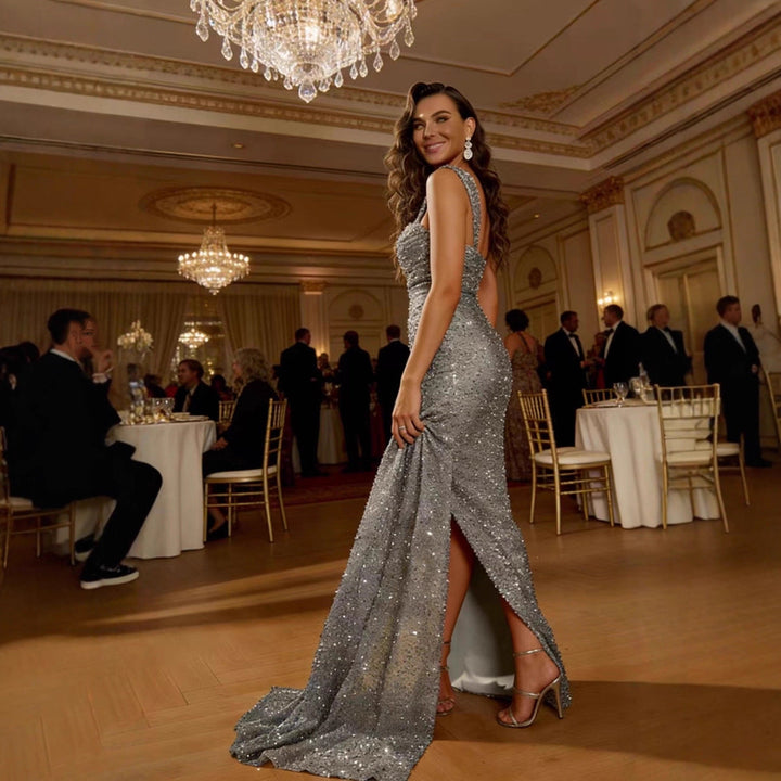 Nina One-Shoulder Sequin Evening Dress with Side Slit Foto 4