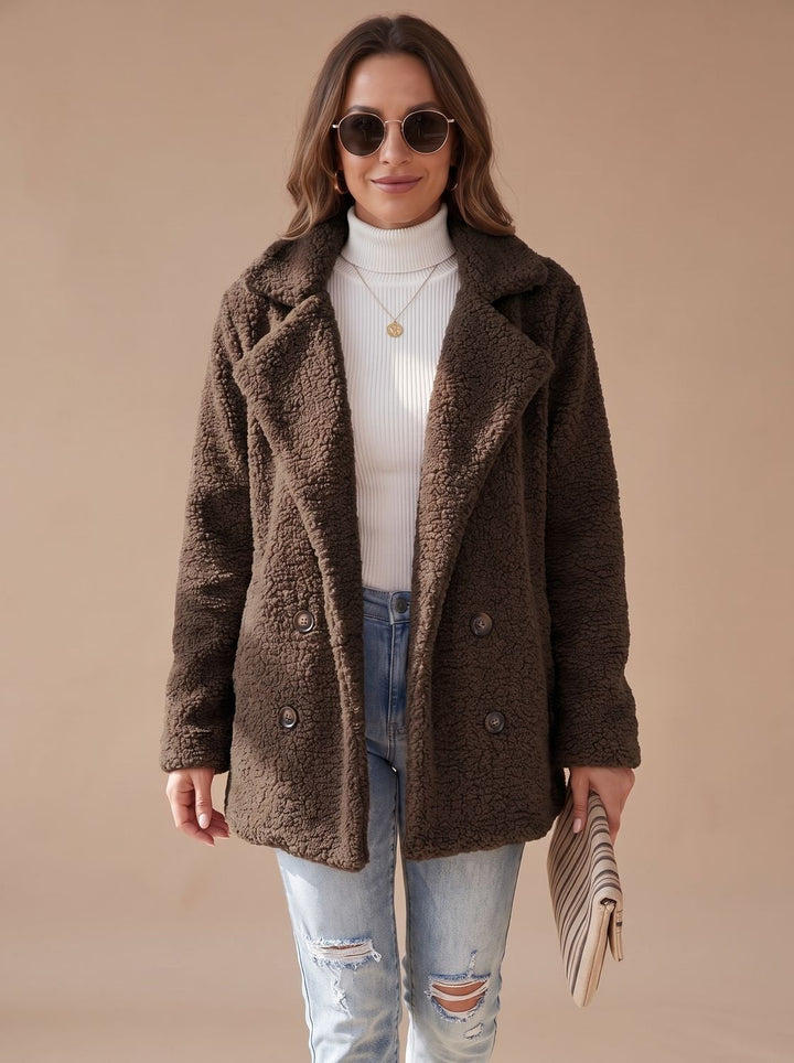 Oversized Teddy Faux Fur Women's Coat in Coffee