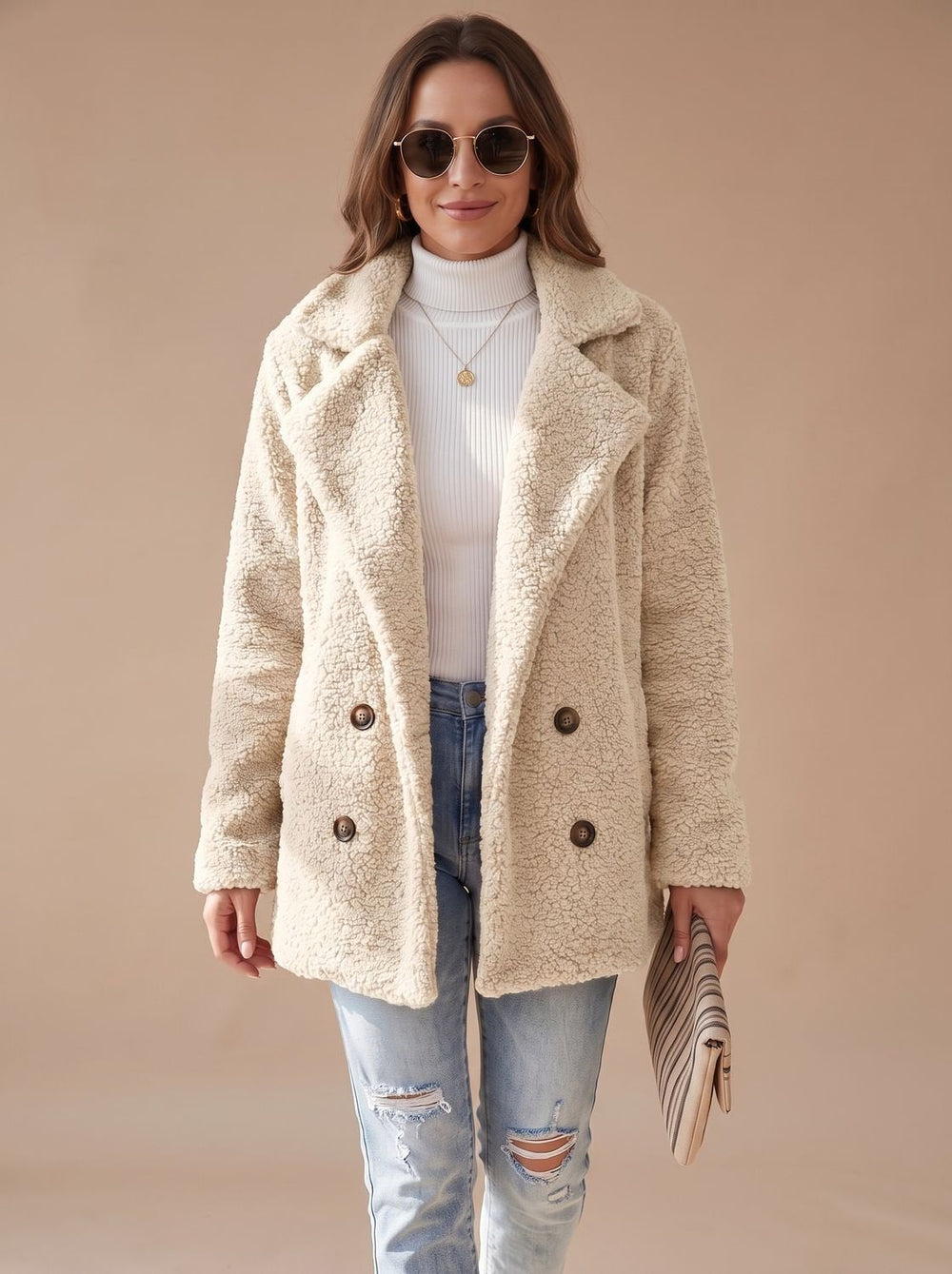 Oversized Teddy Faux Fur Women's Coat in White