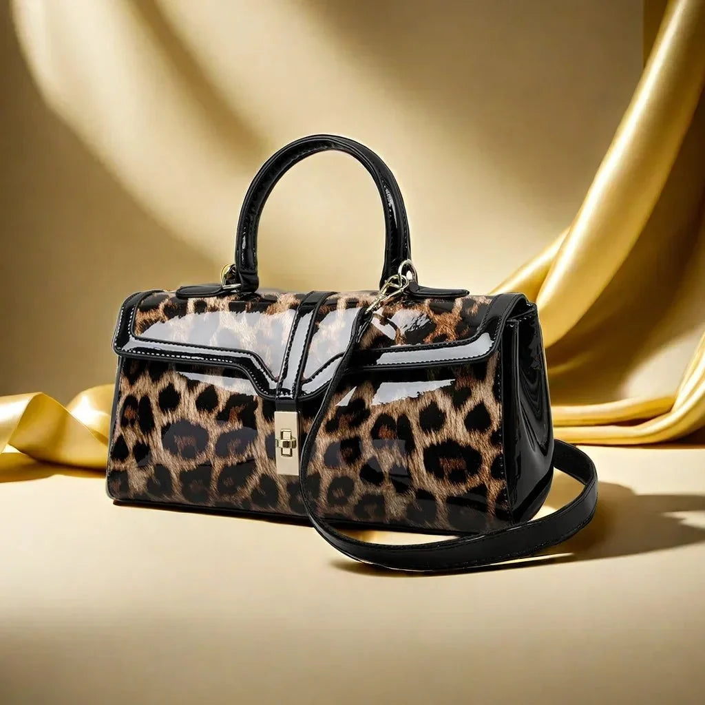 Patent Leather Tote Bag with Leopard Pattern (2)