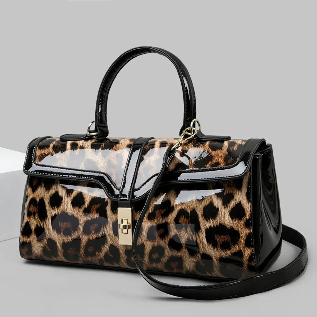 Patent Leather Tote Bag with Leopard Pattern (4)