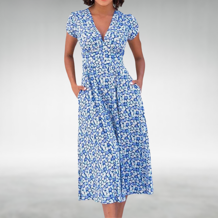Pearl Blue Floral Summer Dress with Button Front Foto 1