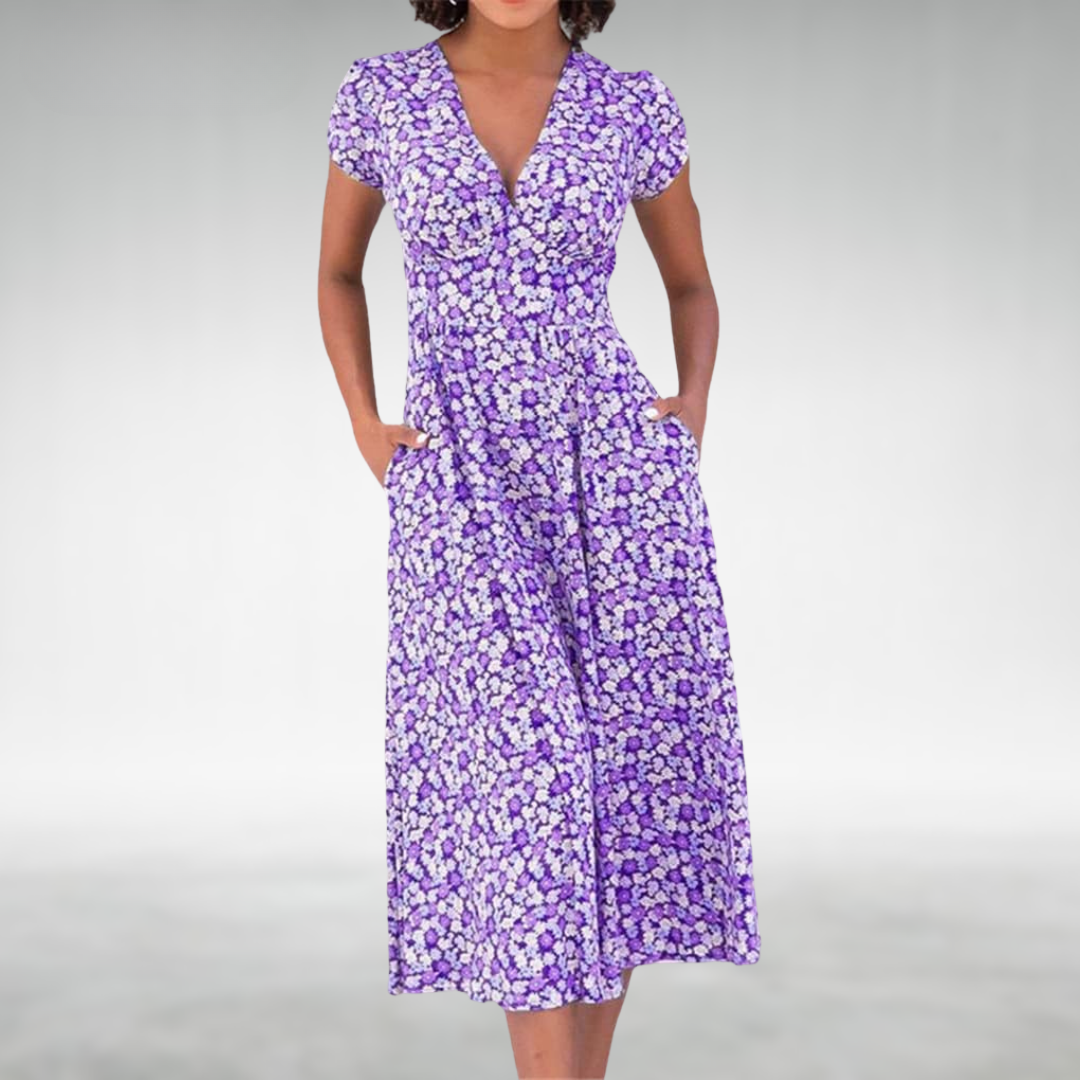 Pearl Blue Floral Summer Dress with Button Front Foto 3