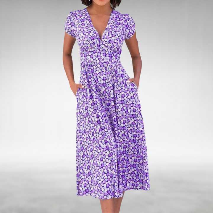 Pearl Blue Floral Summer Dress with Button Front Foto 3
