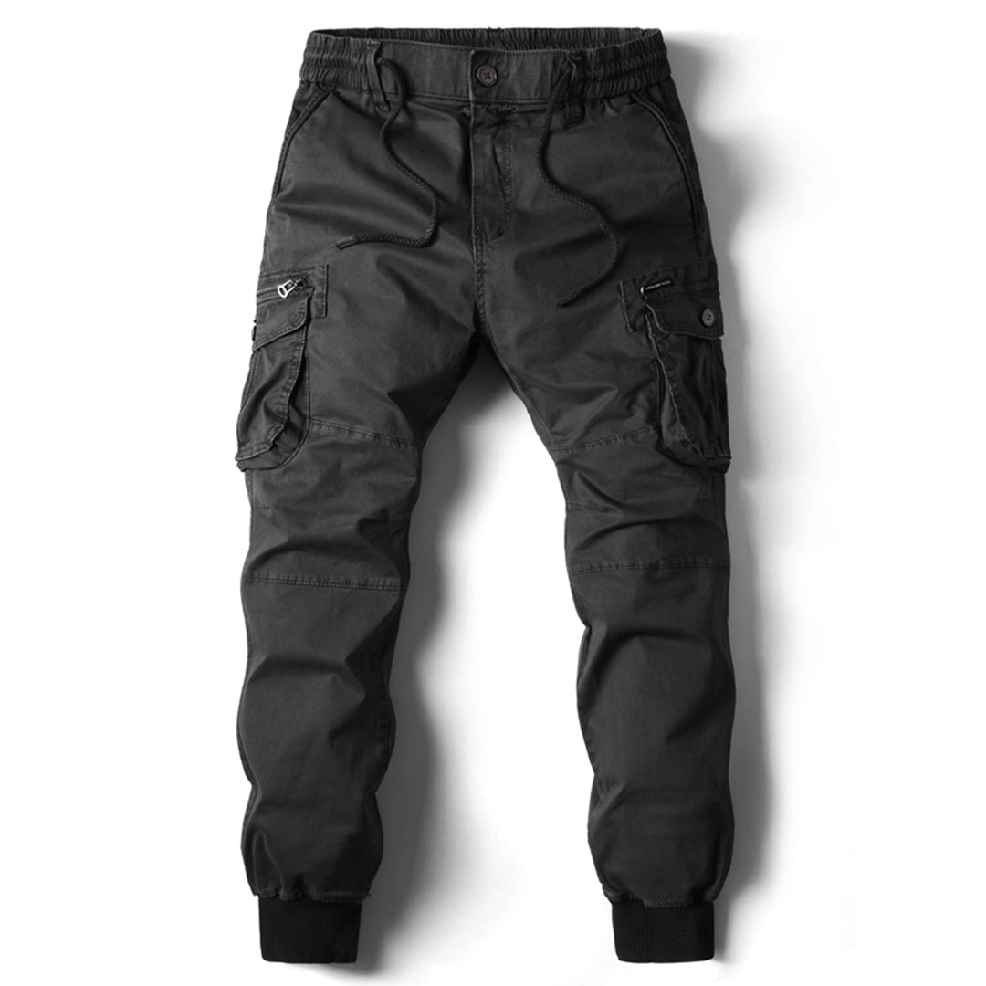 Practical Men's Cargo Trousers with Tapered Fit in Black