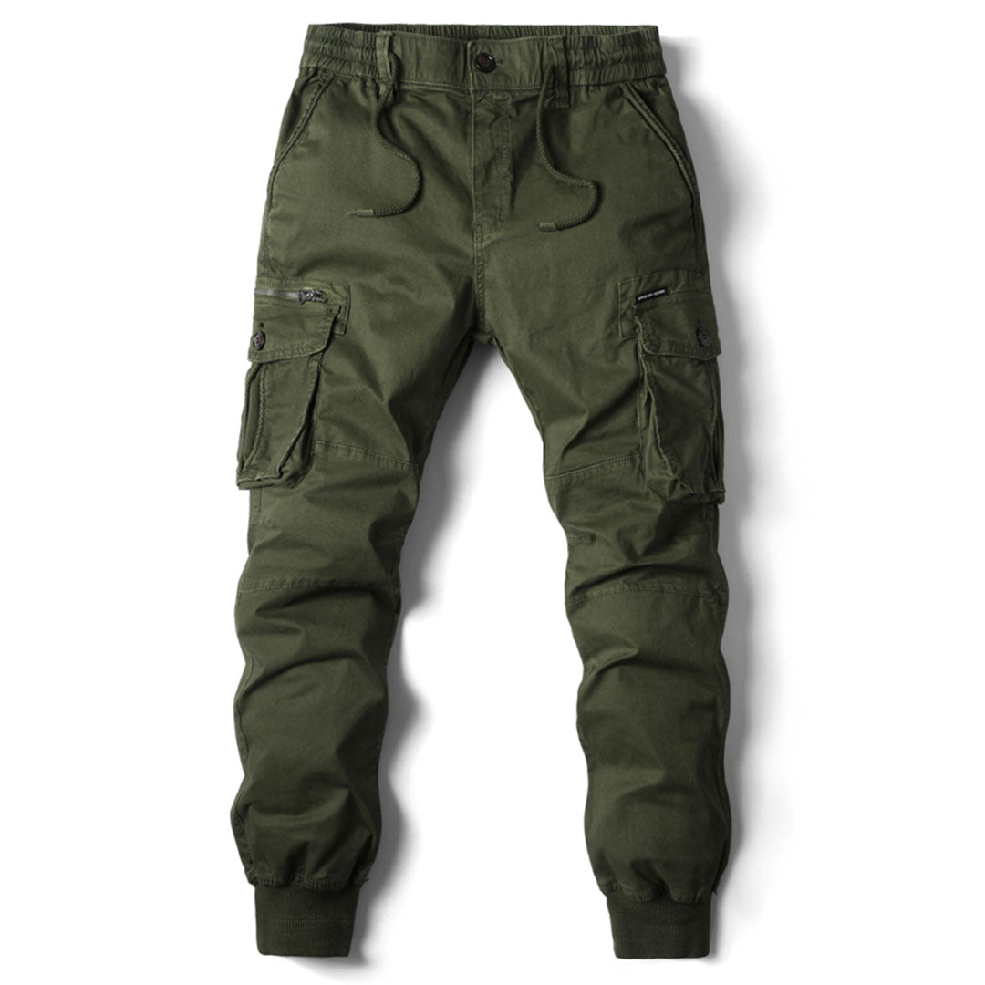 Practical Men's Cargo Trousers with Tapered Fit in Green