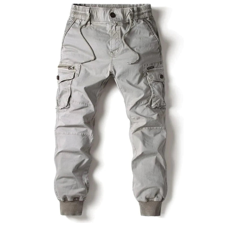 Practical Men's Cargo Trousers with Tapered Fit in Light Grey