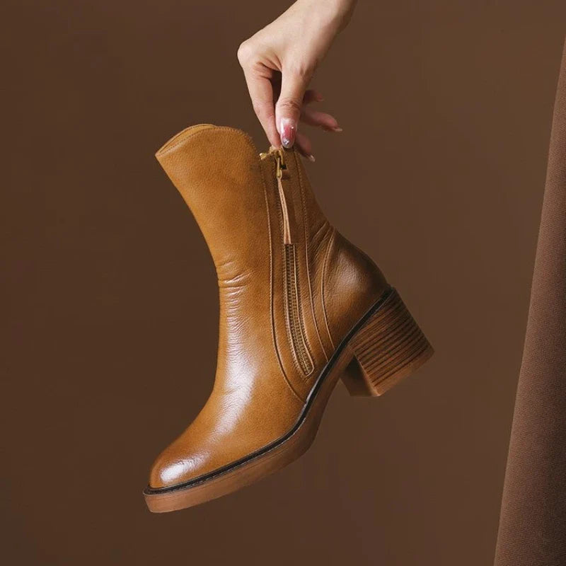 Premium Leather Women's Knee High Boots in Brown
