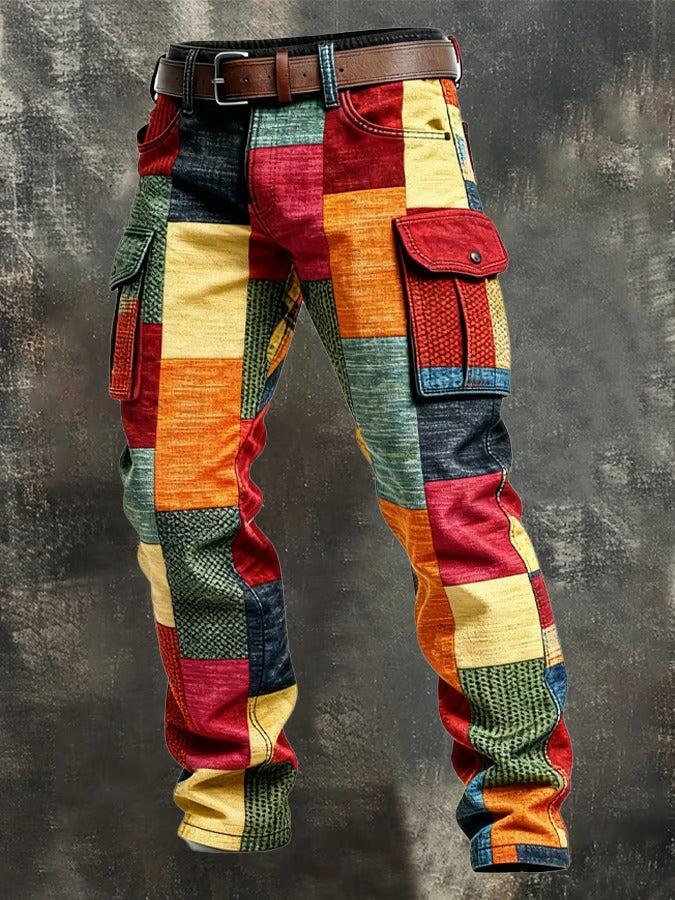 Relaxed Men's Cargo Trousers in Vintage Style in Multicolour