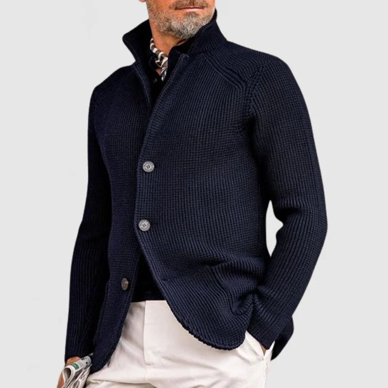 Relaxed Men's Christmas Sweater Cardigan in Navy